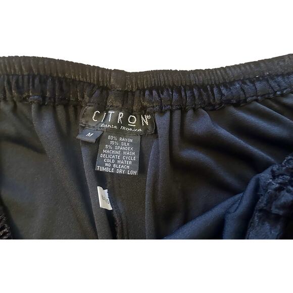 Citron Santa Monica Women Black Velvet Pull-On Pants Sz M Silk Blend Minimalist - Picture 4 of 8